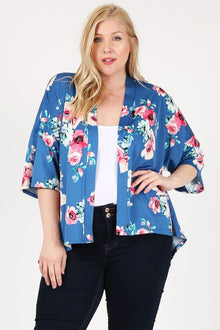  Plus Size Floral Short Sleeve Cardigan