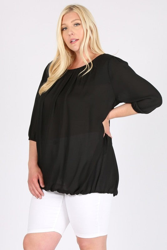 Plus Size Ruffle Round Neck Top