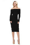 Off Shoulder Long Sleeve Slim Fit Midi Knit Dress