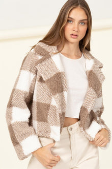  Plaid Pattern Fur Jacket