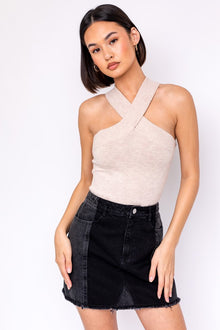  Criss Cross Halter Band Sweater Bodysuit