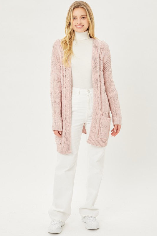 Chenille Cable Knit Oversized Open Front Cardigan