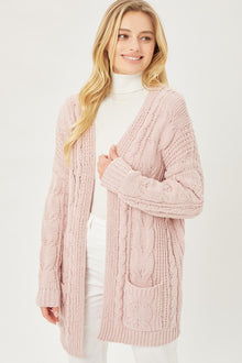  Chenille Cable Knit Oversized Open Front Cardigan