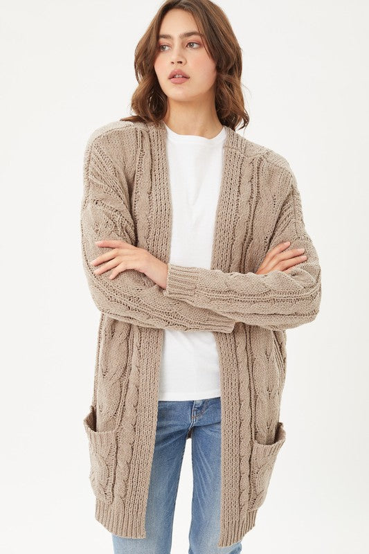 Chenille Cable Knit Oversized Open Front Cardigan