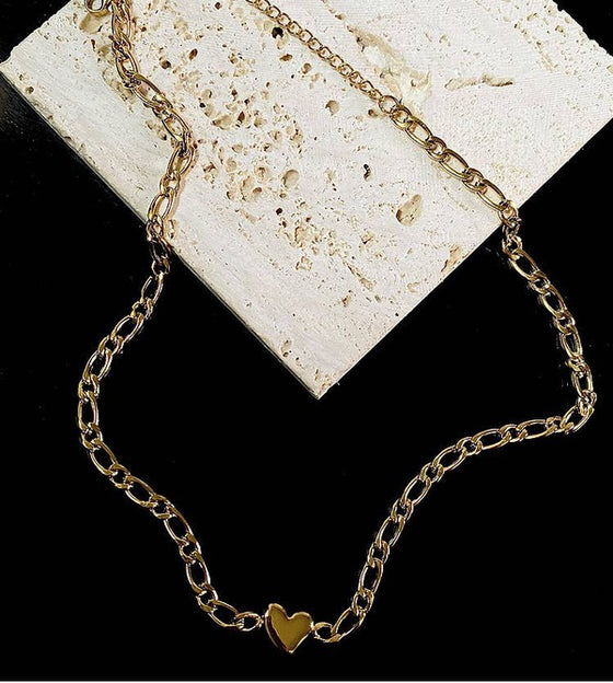 18K Gold Heart Choker Chain Necklace