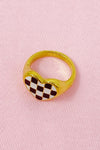 Checkered Heart Signet Ring