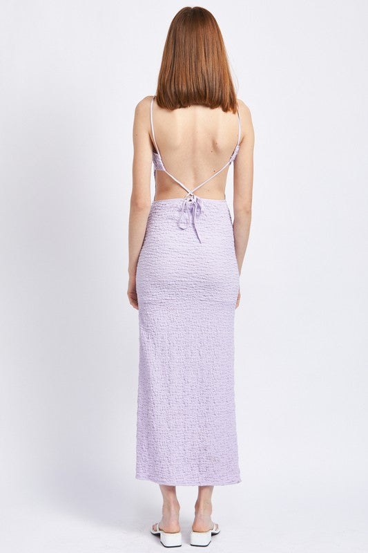 SPAGHETTI STRAP OPEN BACK MIDI DRESS