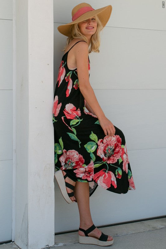 FLORAL HALTER POCKET MAXI DRESS