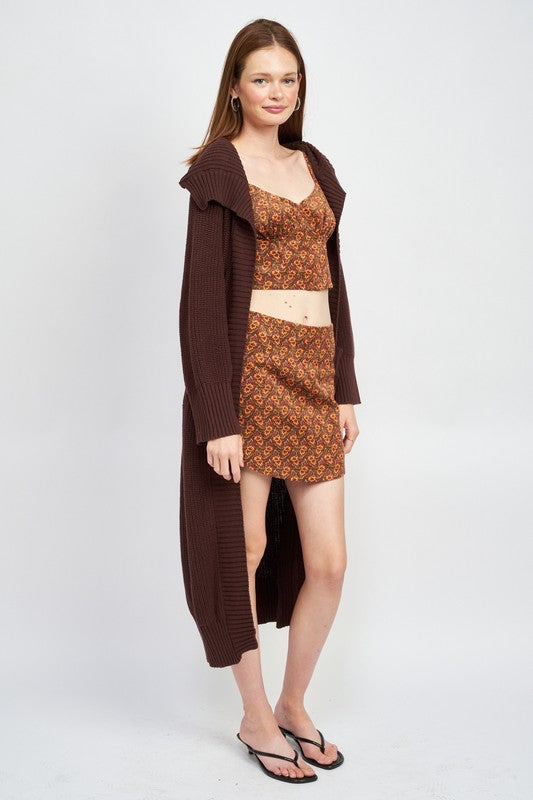 Dark Brown Lapel Maxi Cardigan