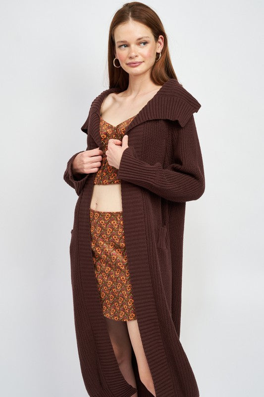 Dark Brown Lapel Maxi Cardigan