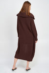 Dark Brown Lapel Maxi Cardigan