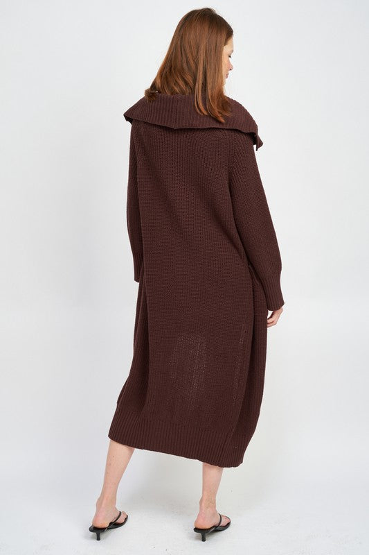 Dark Brown Lapel Maxi Cardigan