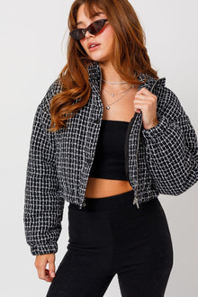  Tweed Crop Puffer Jacket