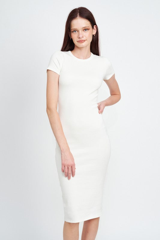 BODYCON SHORT SLEEVE MIDI DRESS