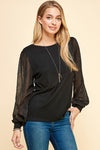 Glitter Chiffon Print Crew Neck Knit