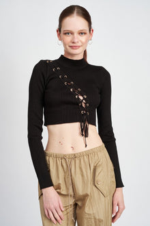  EYELET DETAILED SWEATER TOP WITH DRAWSTRINGS