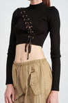 EYELET DETAILED SWEATER TOP WITH DRAWSTRINGS