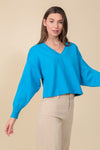 Solid Drop Shoulder V-Neck Top