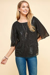 Glitter Printed Woven Blouse with Tulip Sleeves