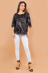 Glitter Printed Woven Blouse with Tulip Sleeves