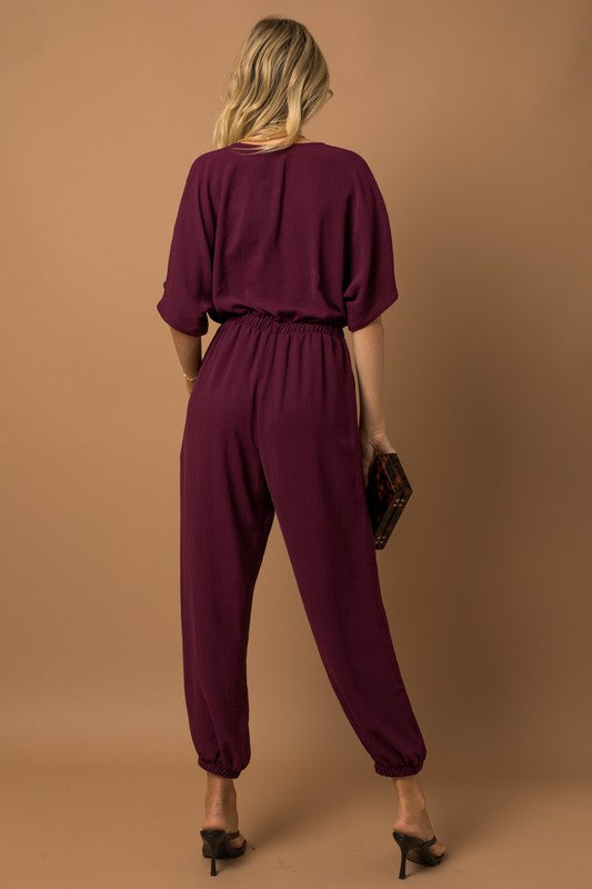 Dolman Sleeve Surplice Jumpsuit