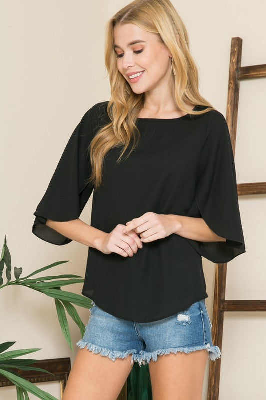 Tulip Sleeve Woven Blouse