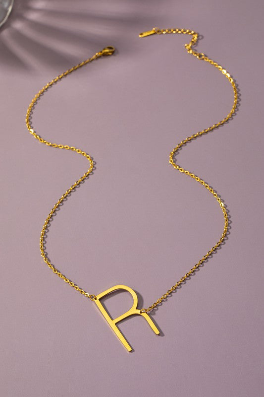 Large stainless steel initial pendant necklace