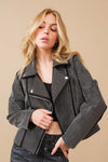 Crystal Studded Stretch Zip-Up Moto Jacket