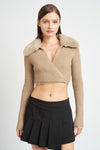 V-NECK CARDIGAN WITH FUR COLLAR