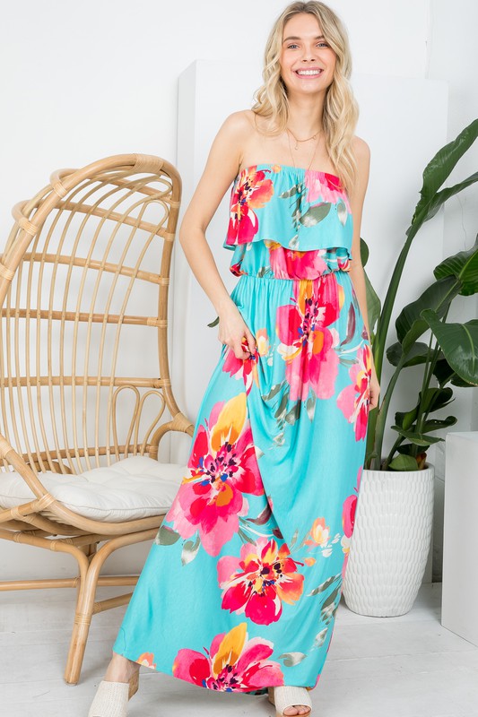 PLUS FLORAL OFFSHOULDER MAXI DRESS