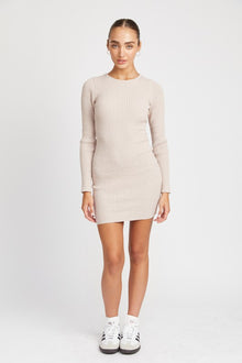  Ribbed Long Sleeve Mini Dress