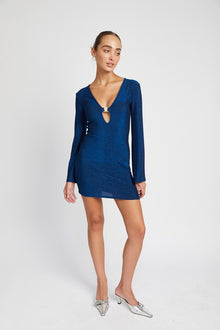  GLITTER LONG SLEEVE MINI DRESS WITH FRONT KEY HOLE