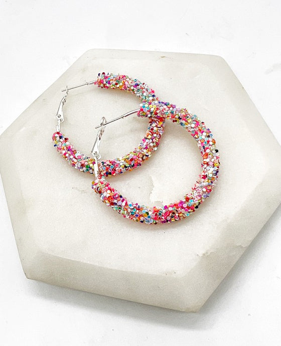 Confetti Multi-Color Sequin Glitter Hoop Earrings