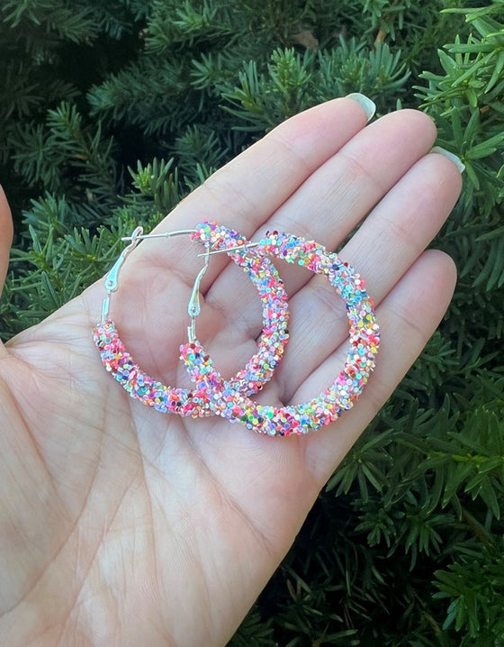 Confetti Multi-Color Sequin Glitter Hoop Earrings