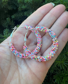  Confetti Multi-Color Sequin Glitter Hoop Earrings