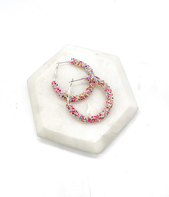 Confetti Multi-Color Sequin Glitter Hoop Earrings