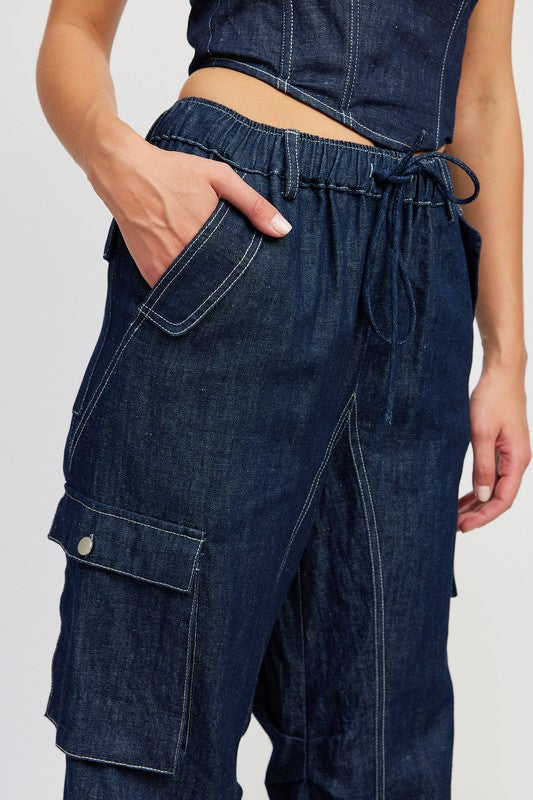 CONTRAST STITCHING DENIM PANTS