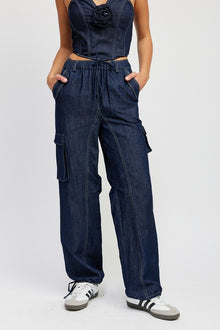  CONTRAST STITCHING DENIM PANTS