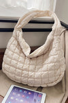 Beige Quilted Zipper Large Jennie  Shoulder Bag