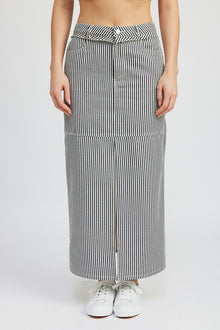  STRIPED TWILL MAXI SKIRT WITH SLIT