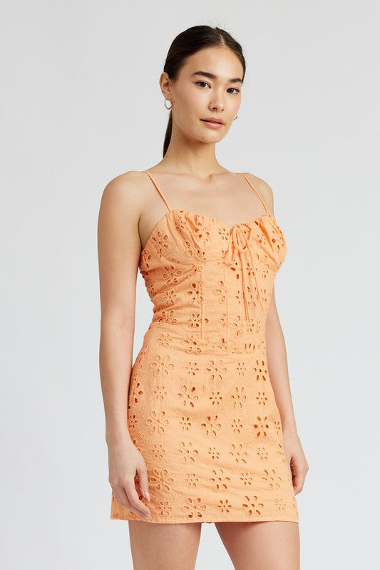 EYELET CORSET MINI DRESS