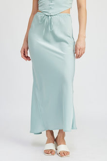  TIE FRONT SATIN MIDI SKIRT