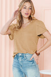 Waffle tulip petal sleeve waffle knit top shirt