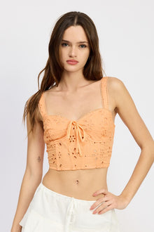  EYELET CORSET TOP WTIH FRONT DRAWSTRINGS