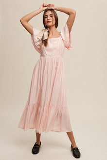  Square Neck Ruffled Short Sleeve Maxi Dress