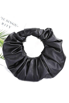  Pleated Circle Faux Leather Circle Clutch