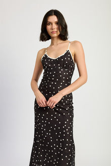  SPAGHETTI STRAP POLKADOT MIDI DRESS