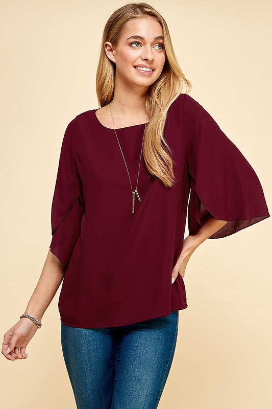 Tulip Sleeve Woven Blouse