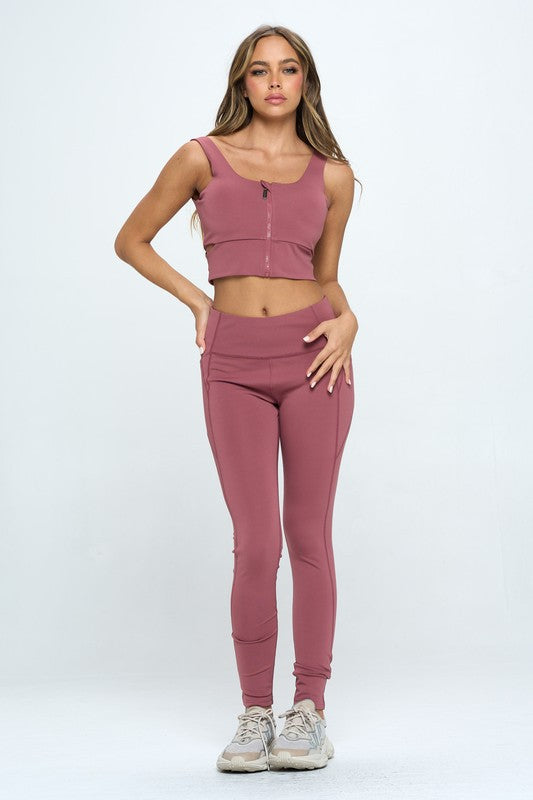 Zip-Up Crop Sports Tank Top Set