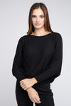 Ribbed Batwing Long Sleeve Boat Neck Sweater